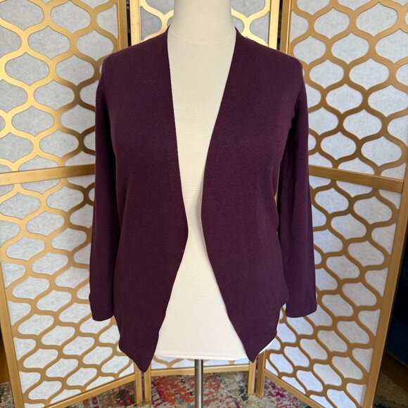 Eileen Fisher Size M Plum Silk Blend Lightweight Open Front Cardigan Sweater - Picture 2 of 13